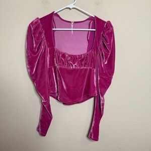 Free People Fuchsia Velvet Blouse